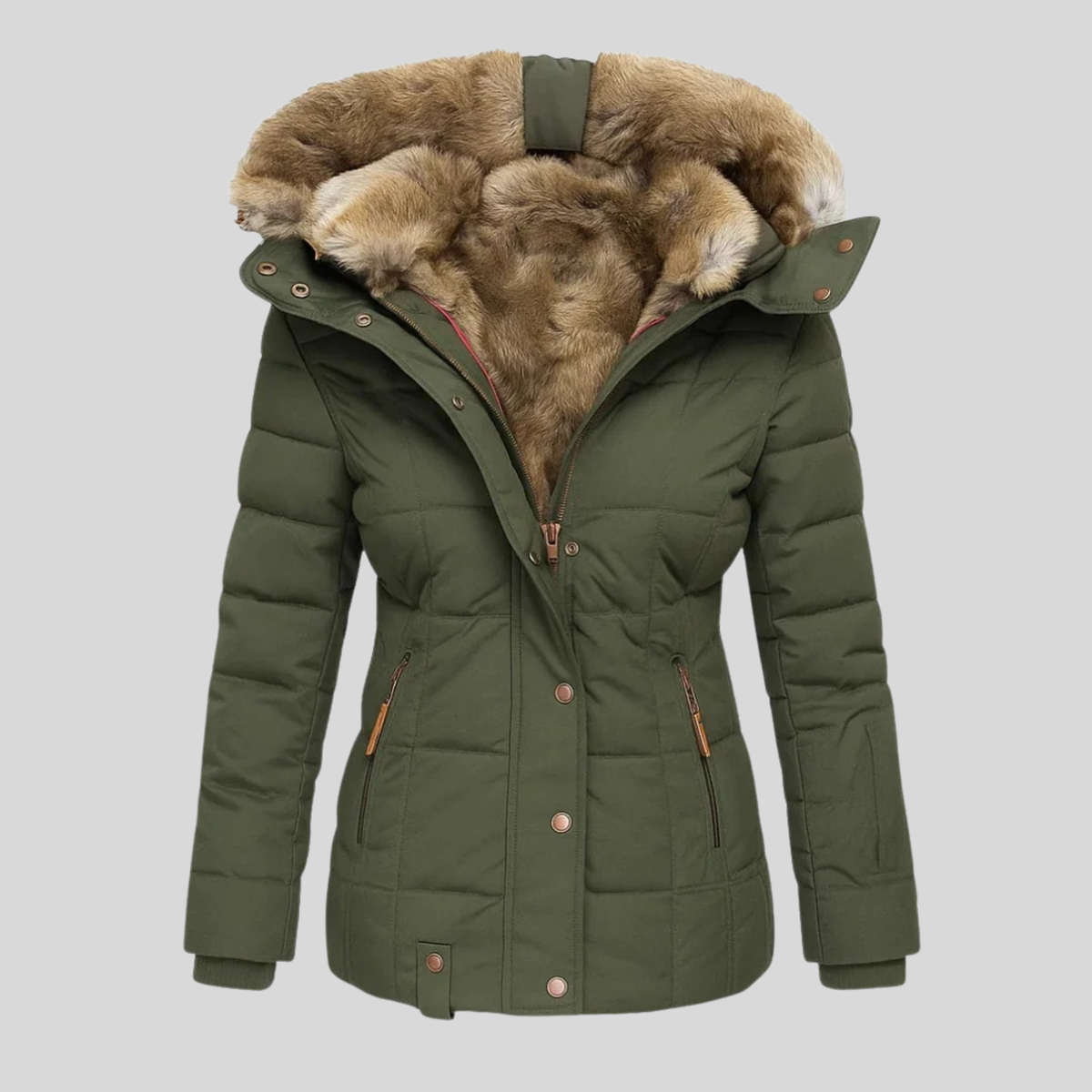 Bruna™ | Parka acolchada con capucha de piel sintética