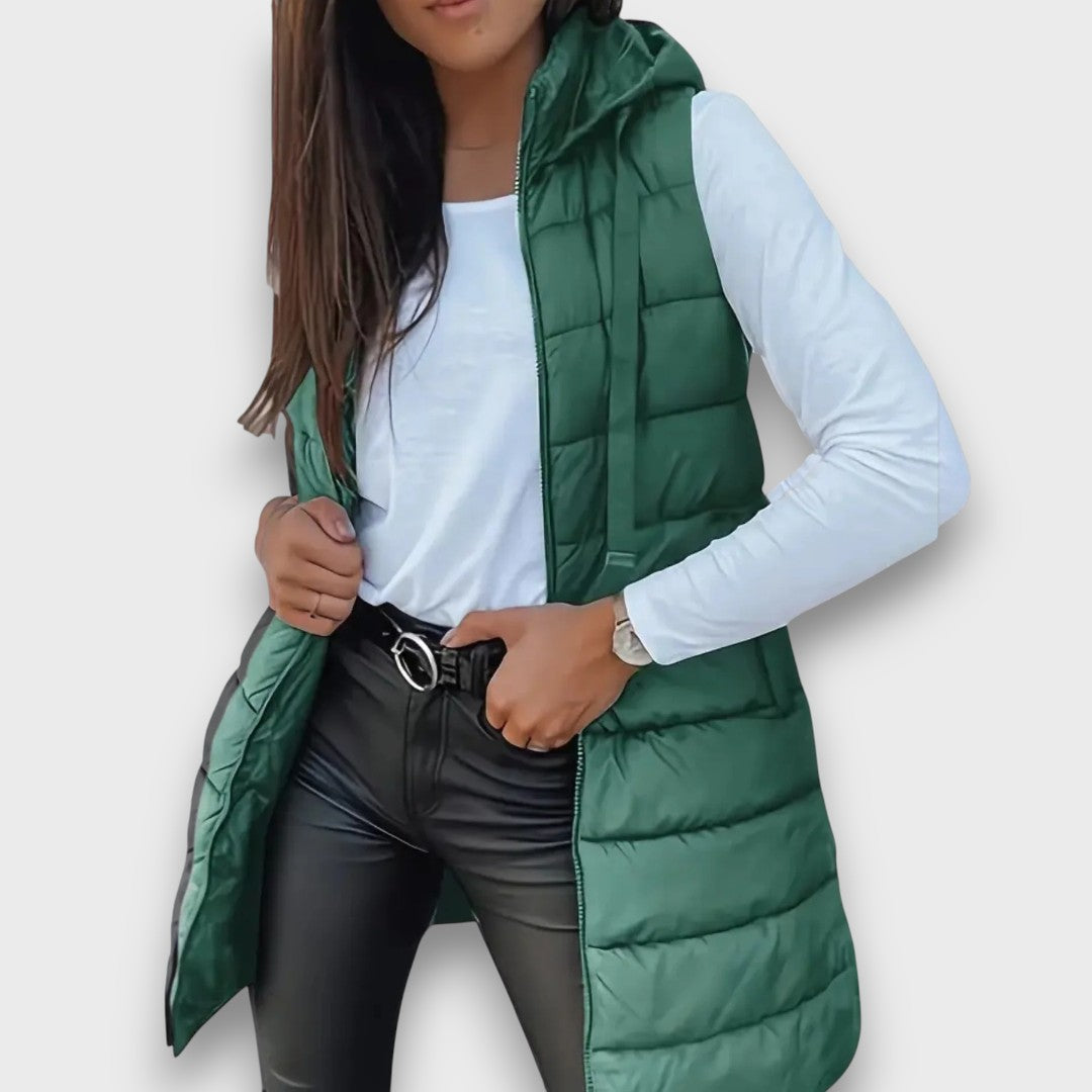 Livia | Chaleco acolchado sin mangas con capucha casual