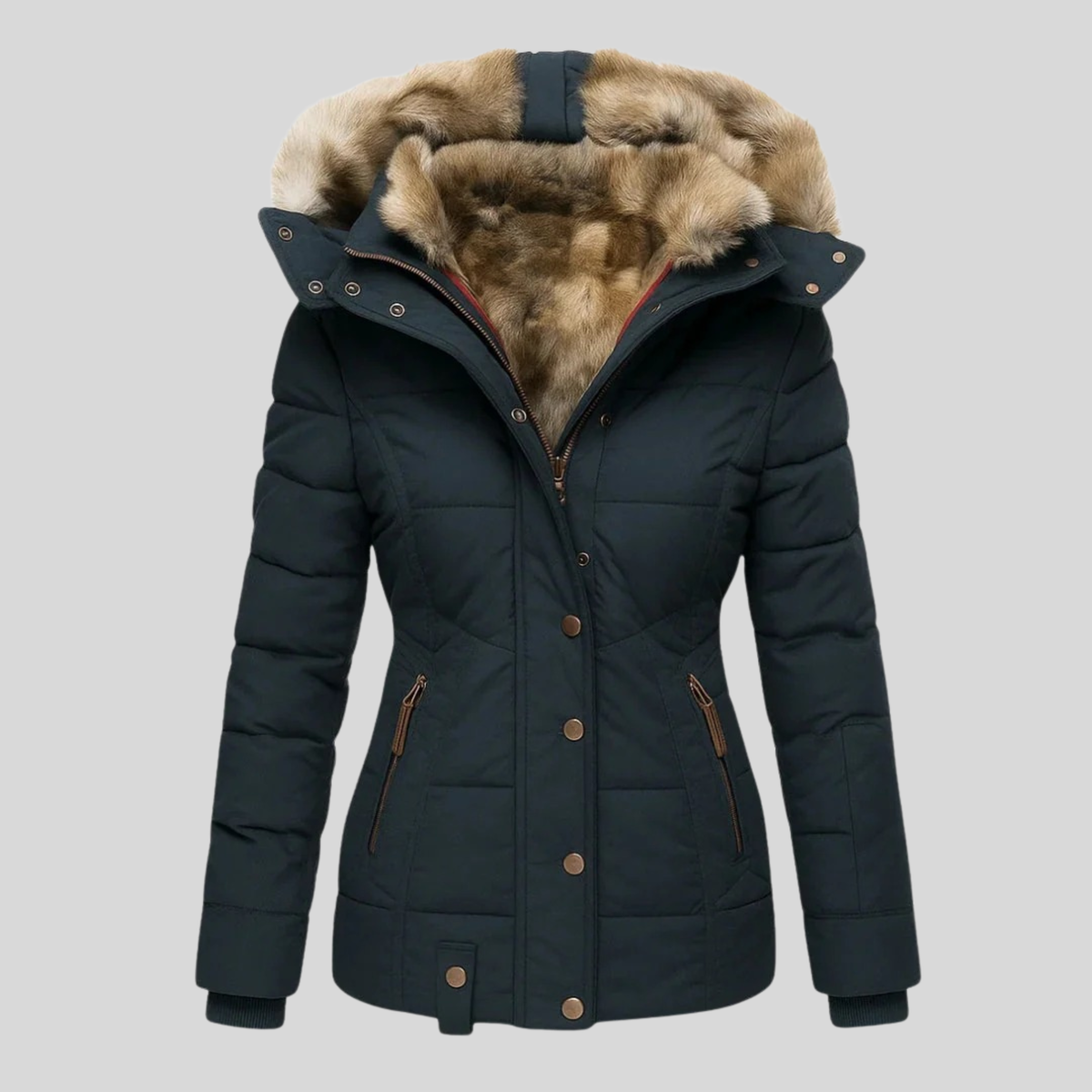Bruna™ | Parka acolchada con capucha de piel sintética