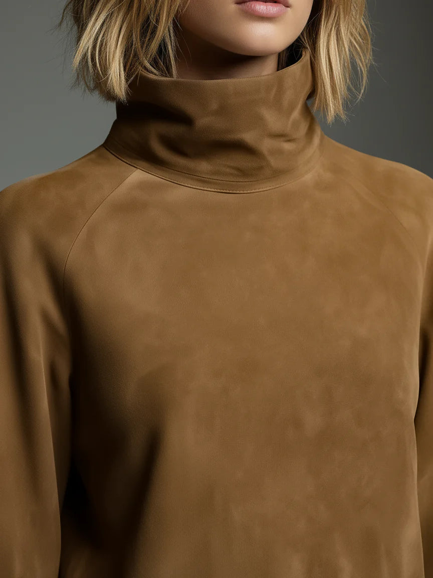 Bruna | Minivestido de ante de corte amplio con cuello alto