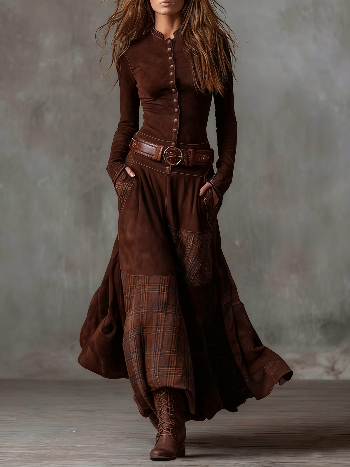 Livia – Maxivestido de ante con cinturón