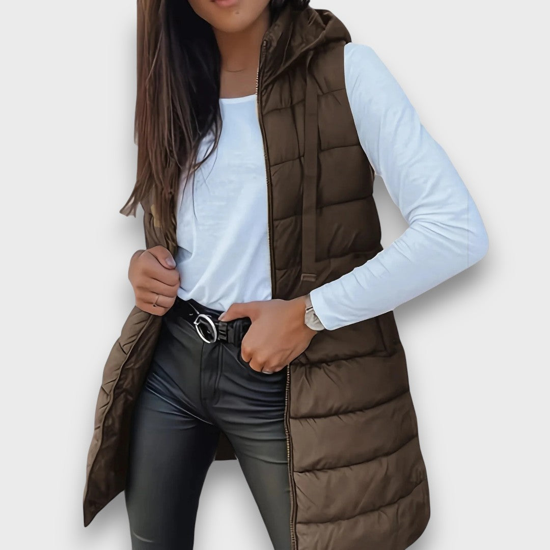 Livia | Chaleco acolchado sin mangas con capucha casual
