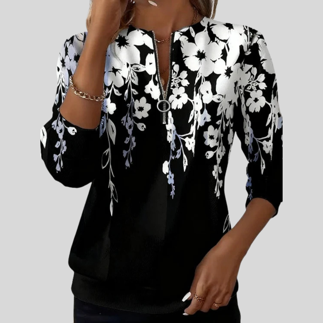 CATALINA | Sudadera con cremallera y flores gráficas