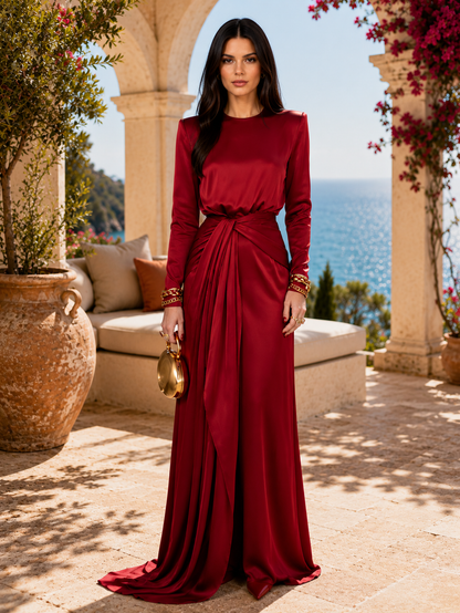 Adela™ | Elegante Vestido Maxi de Satén Drapeado