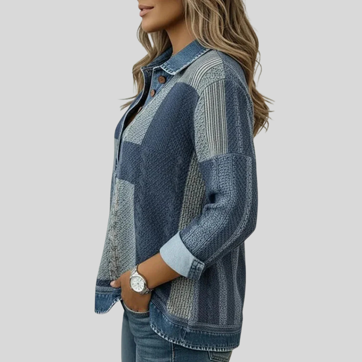 CATALINA | Jersey de efecto denim con diseño patchwork