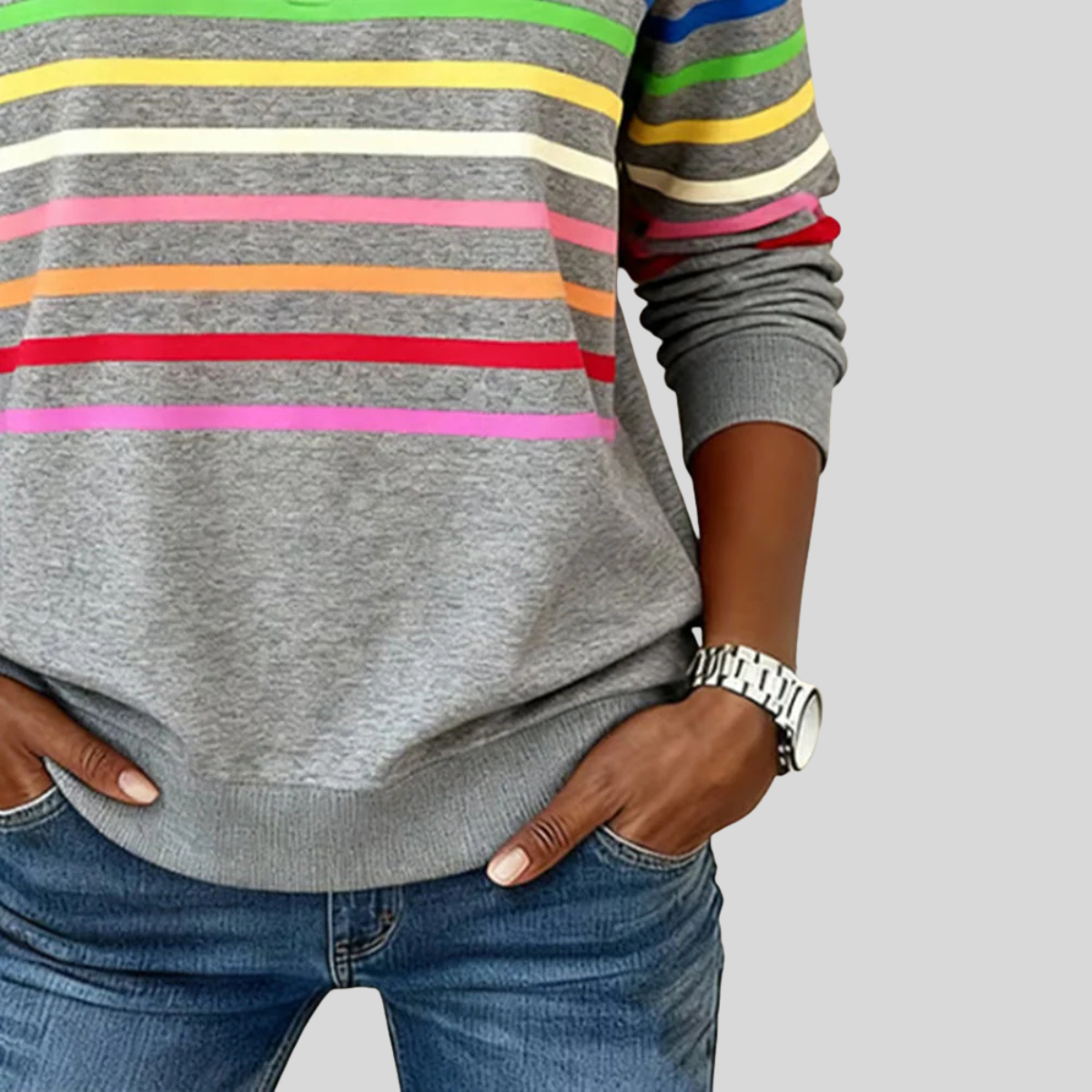 CATALINA | Sudadera con cremallera de rayas multicolores