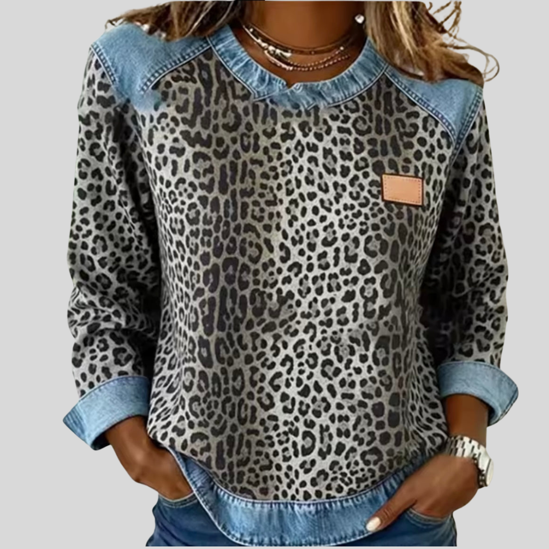 CATALINA | Sudadera de leopardo efecto denim