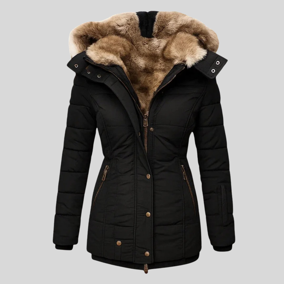 Bruna™ | Parka acolchada con capucha de piel sintética