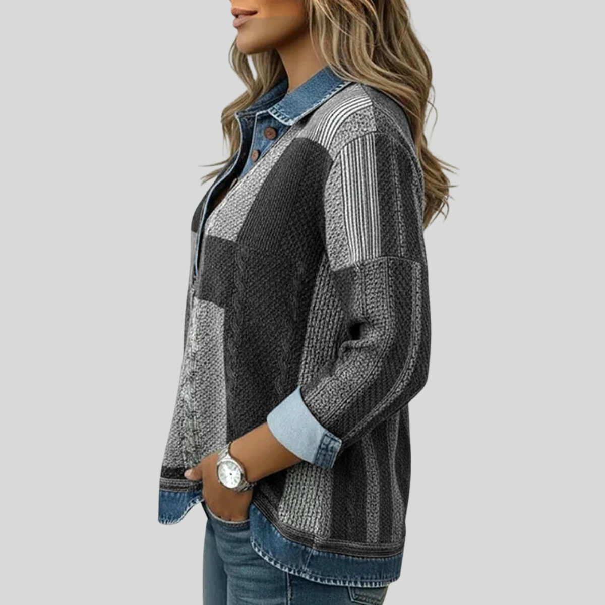 CATALINA | Jersey de efecto denim con diseño patchwork
