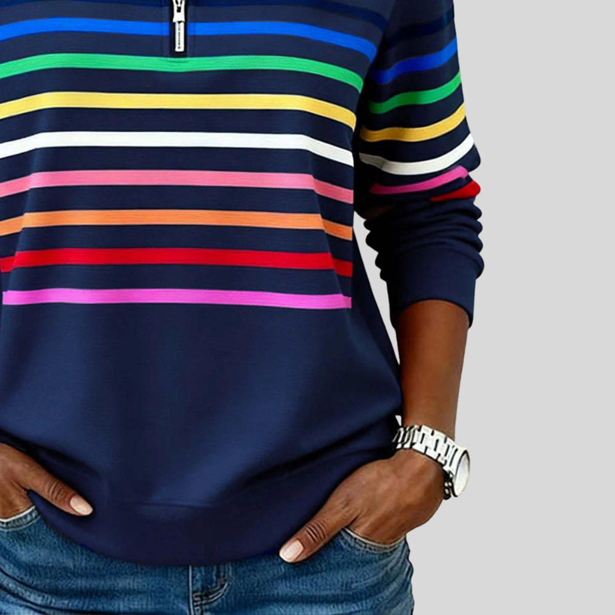 CATALINA | Sudadera con cremallera de rayas multicolores