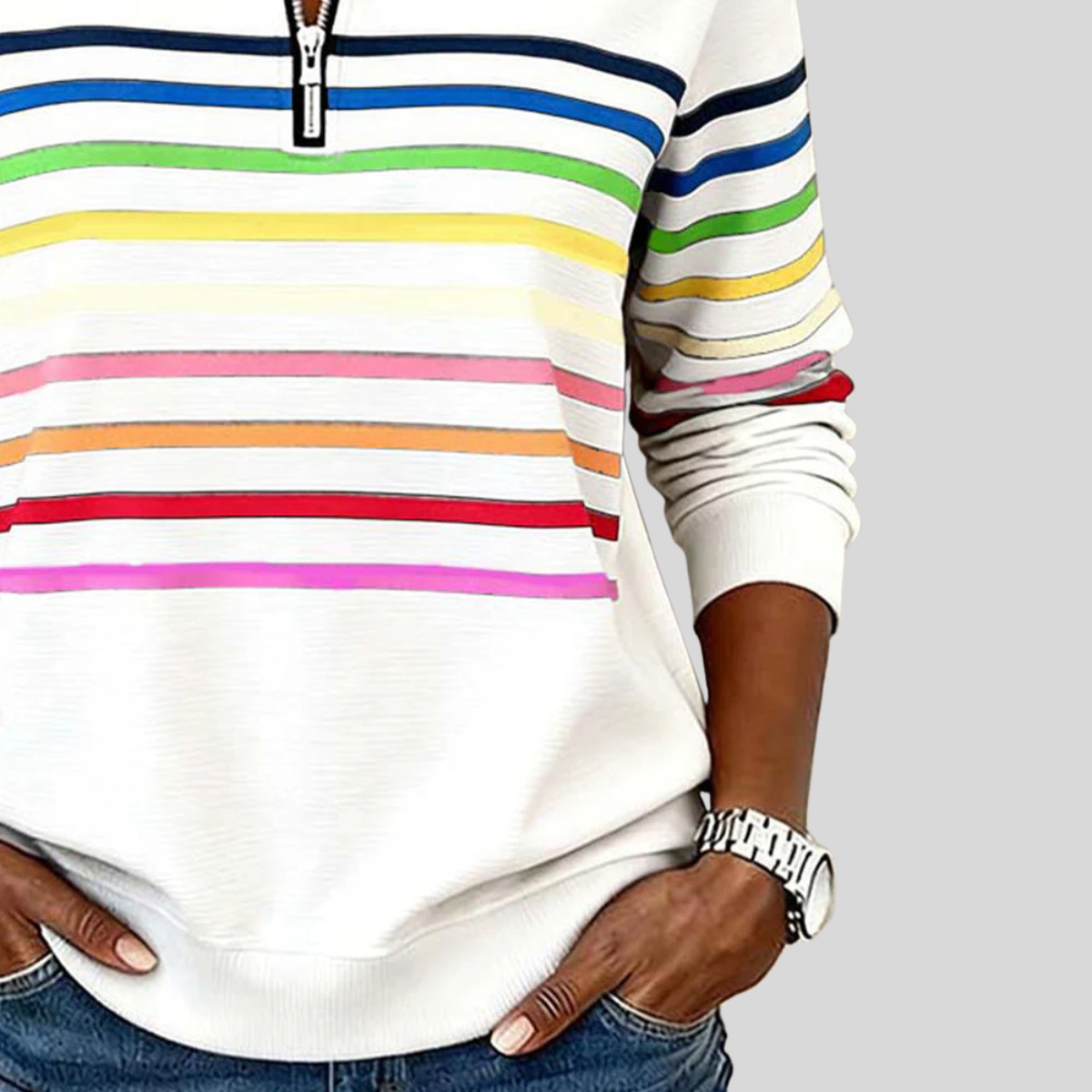 CATALINA | Sudadera con cremallera de rayas multicolores
