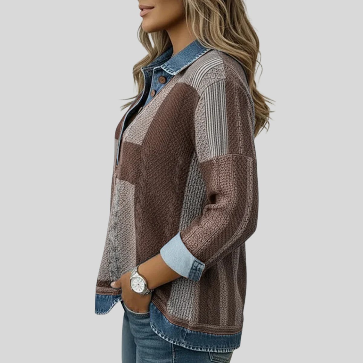 CATALINA | Jersey de efecto denim con diseño patchwork