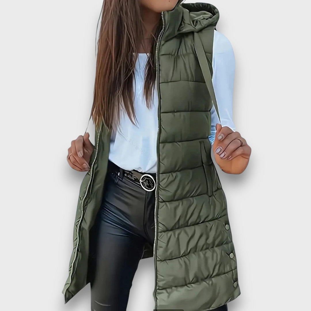 Livia | Chaleco acolchado sin mangas con capucha casual