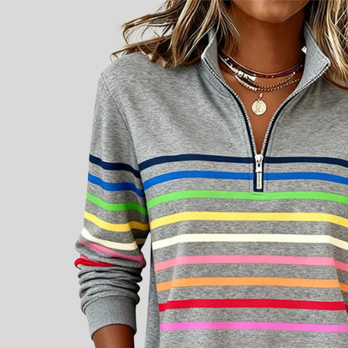 CATALINA | Sudadera con cremallera de rayas multicolores