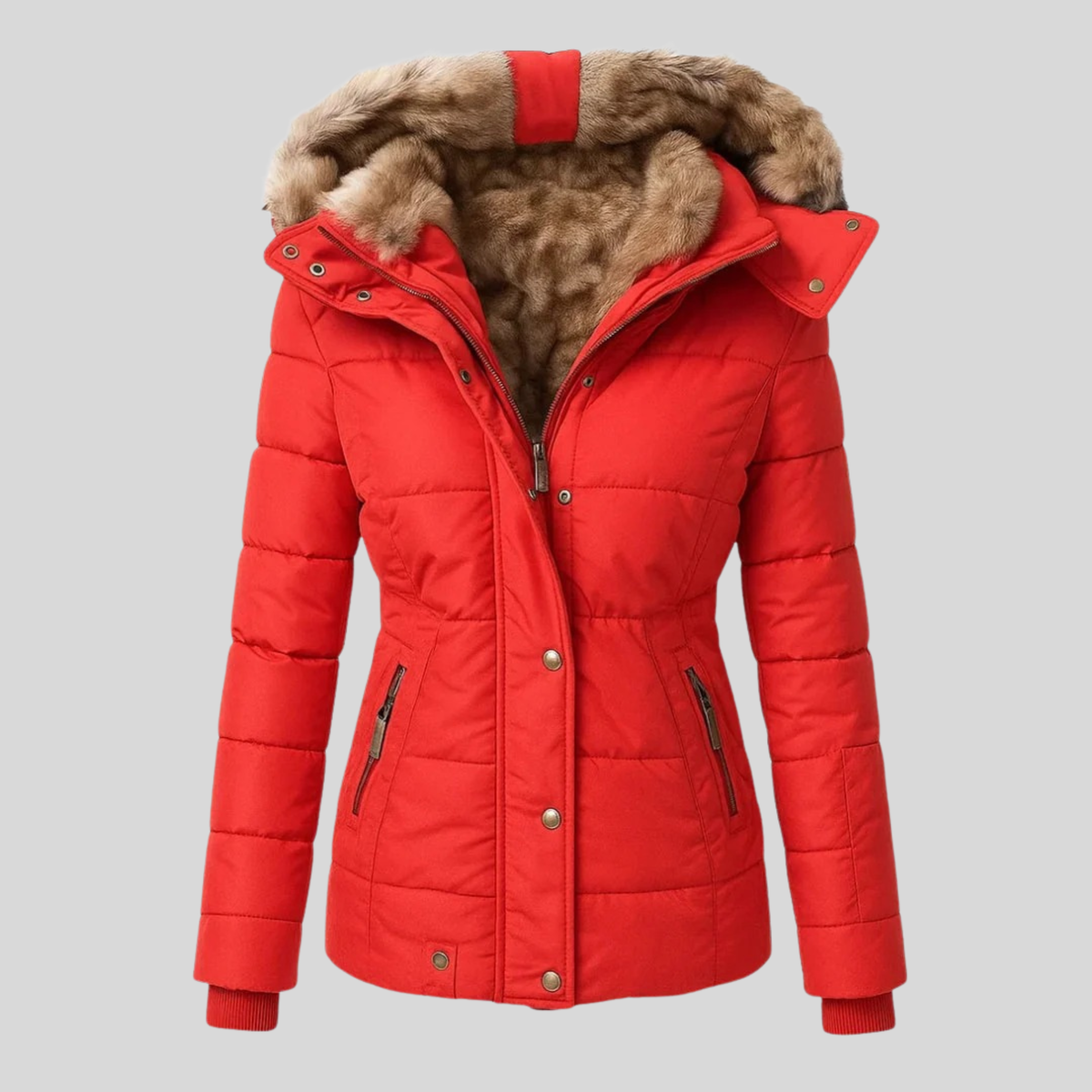 Bruna™ | Parka acolchada con capucha de piel sintética