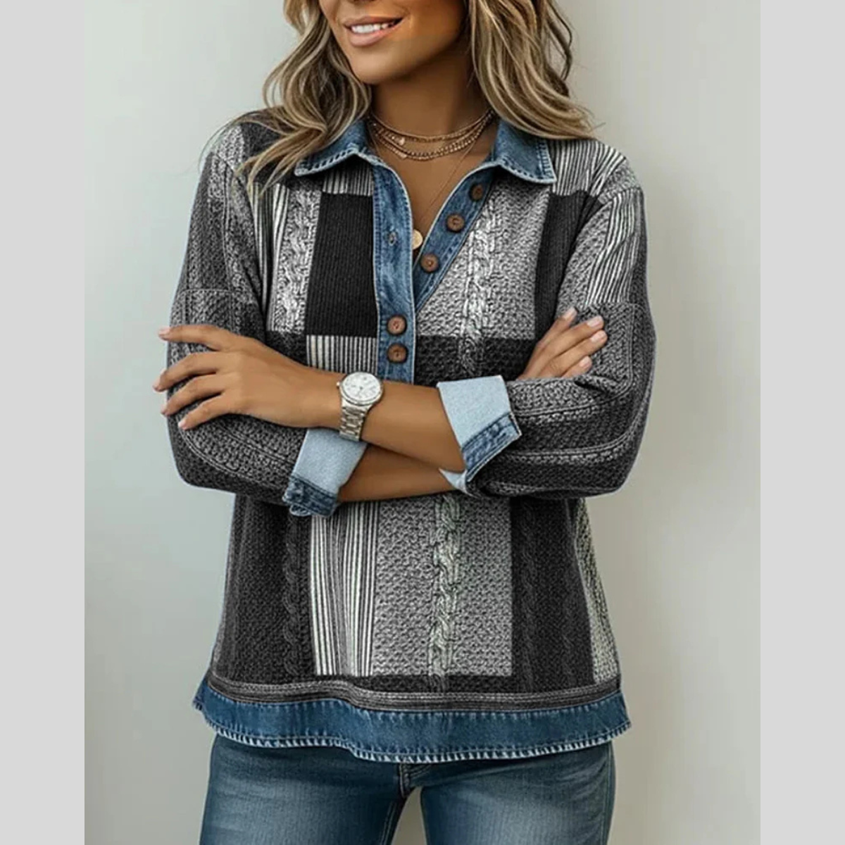 CATALINA | Jersey de efecto denim con diseño patchwork