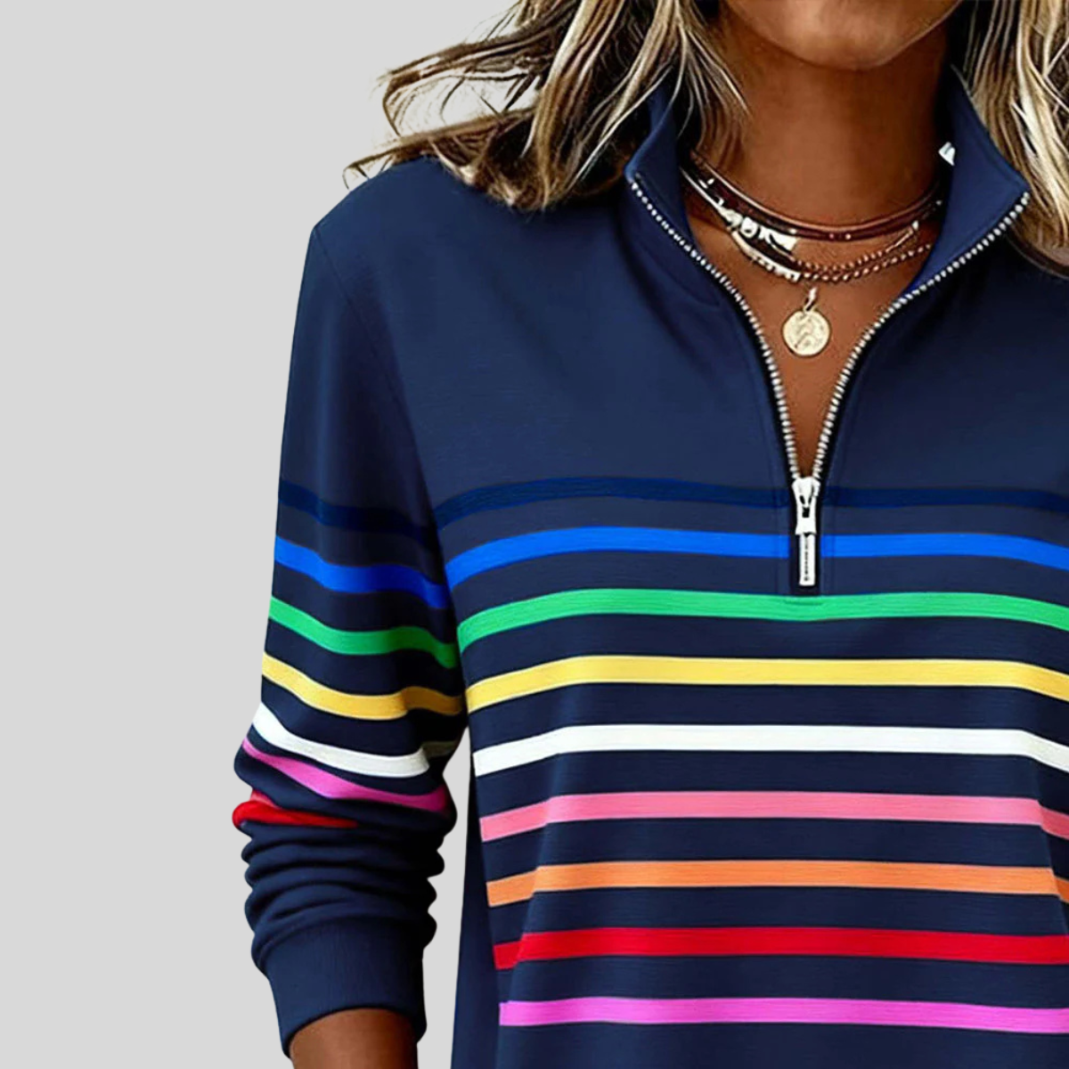 CATALINA | Sudadera con cremallera de rayas multicolores