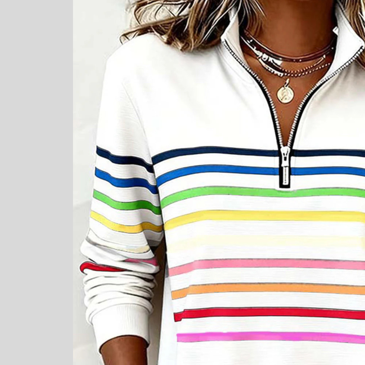 CATALINA | Sudadera con cremallera de rayas multicolores