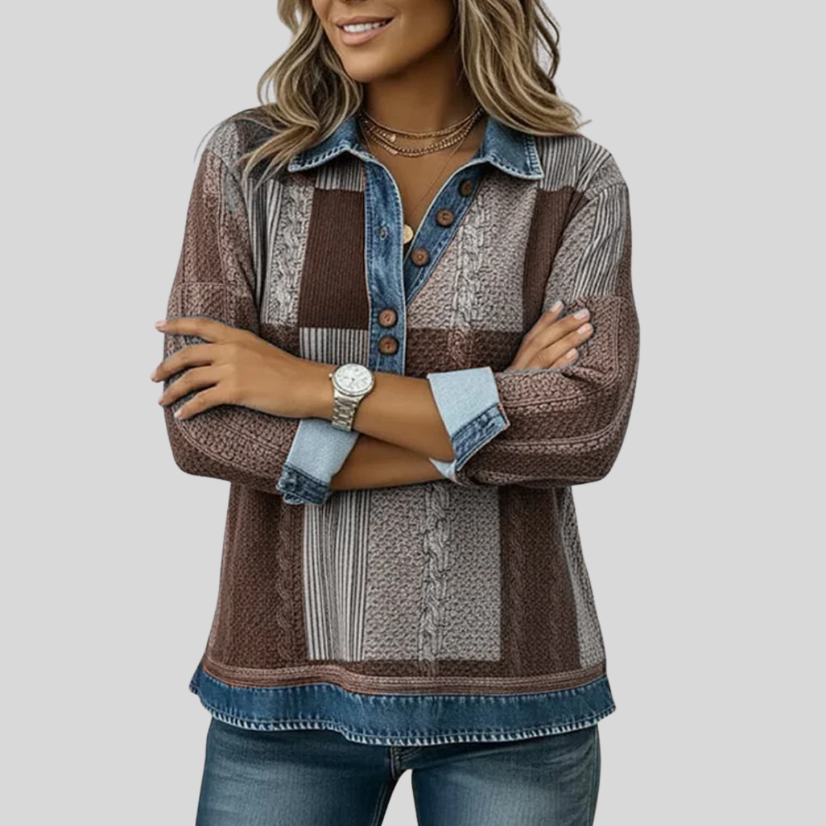 CATALINA | Jersey de efecto denim con diseño patchwork