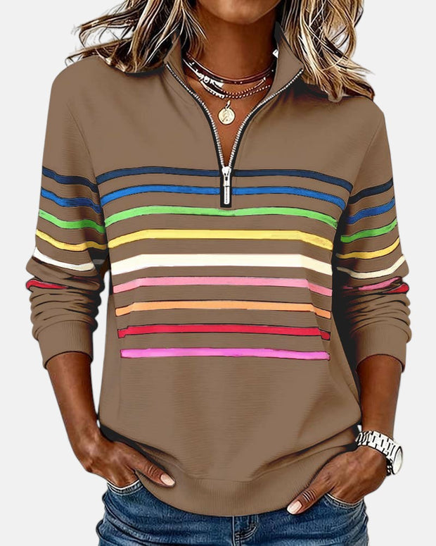 CATALINA | Sudadera con cremallera de rayas multicolores