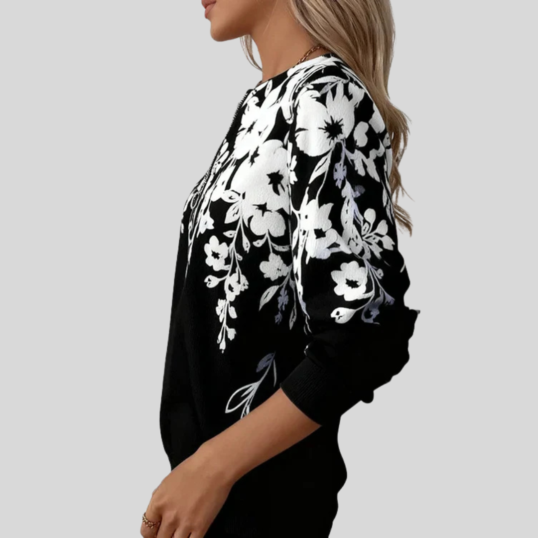 CATALINA | Sudadera con cremallera y flores gráficas