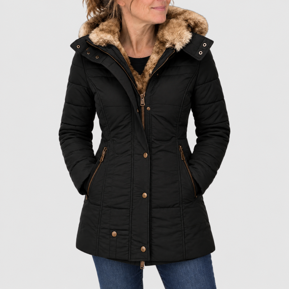 Bruna™ | Parka acolchada con capucha de piel sintética