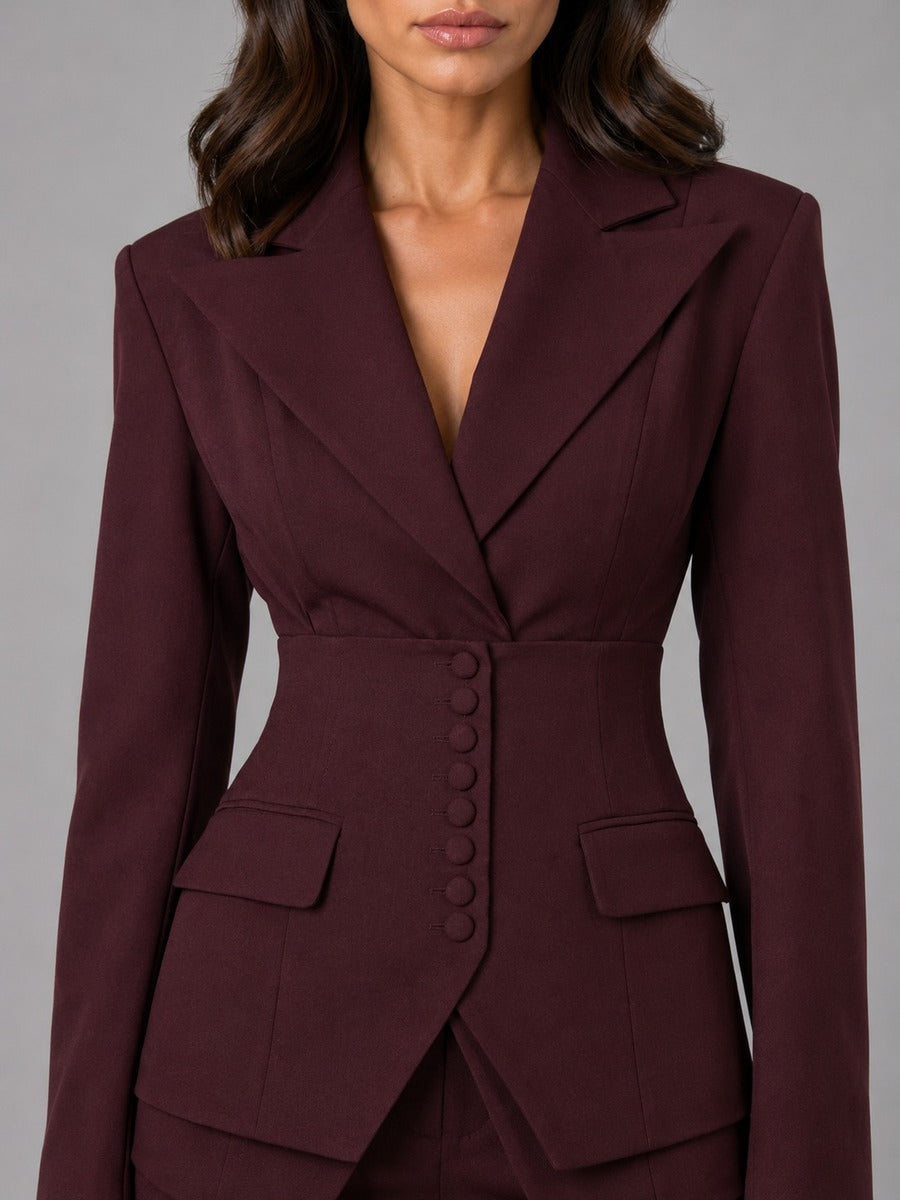 Carolina | Conjunto de dos piezas con blazer de cintura marcada y pantalones palazzo