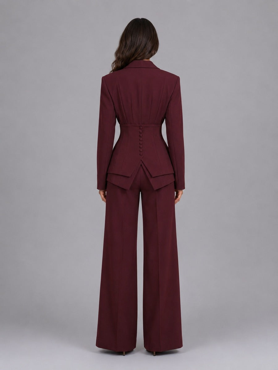 Carolina | Conjunto de dos piezas con blazer de cintura marcada y pantalones palazzo