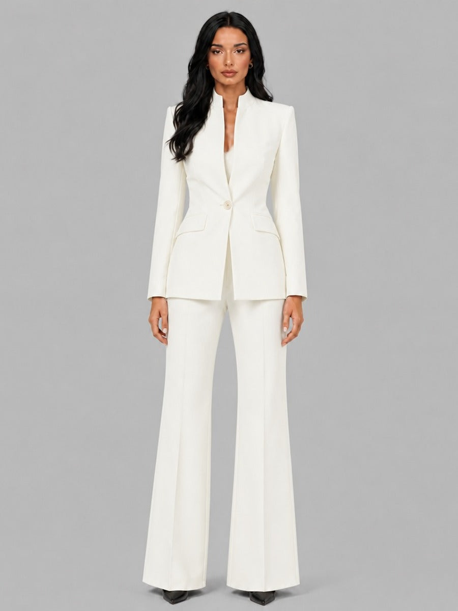 Valentina | Conjunto de dos piezas con blazer de rayas y pantalones acampanados