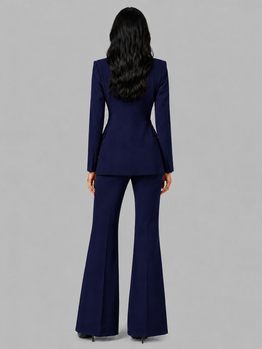 Valentina | Conjunto de dos piezas con blazer de rayas y pantalones acampanados