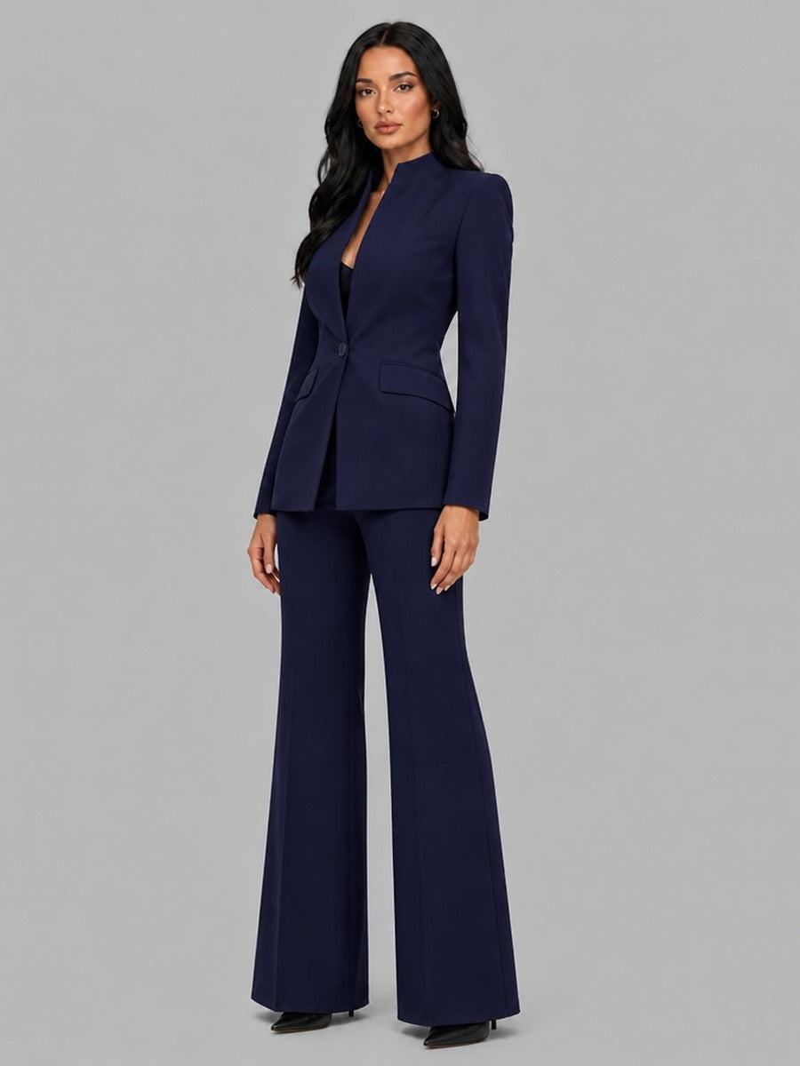 Valentina | Conjunto de dos piezas con blazer de rayas y pantalones acampanados