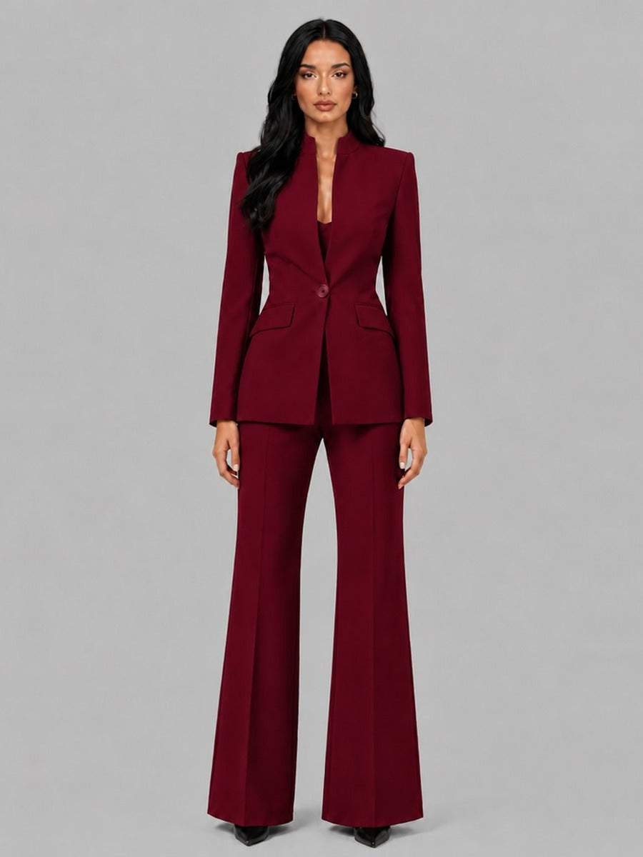 Valentina | Conjunto de dos piezas con blazer de rayas y pantalones acampanados