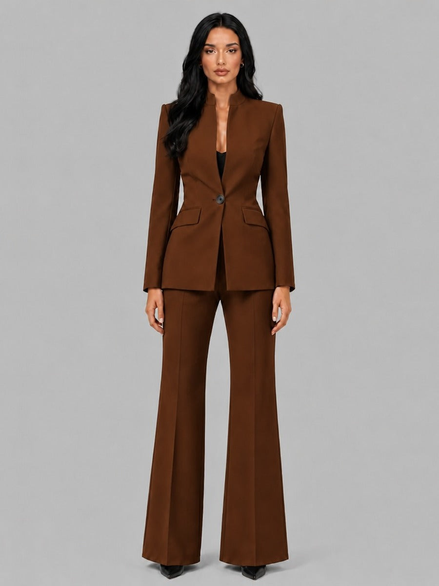 Valentina | Conjunto de dos piezas con blazer de rayas y pantalones acampanados