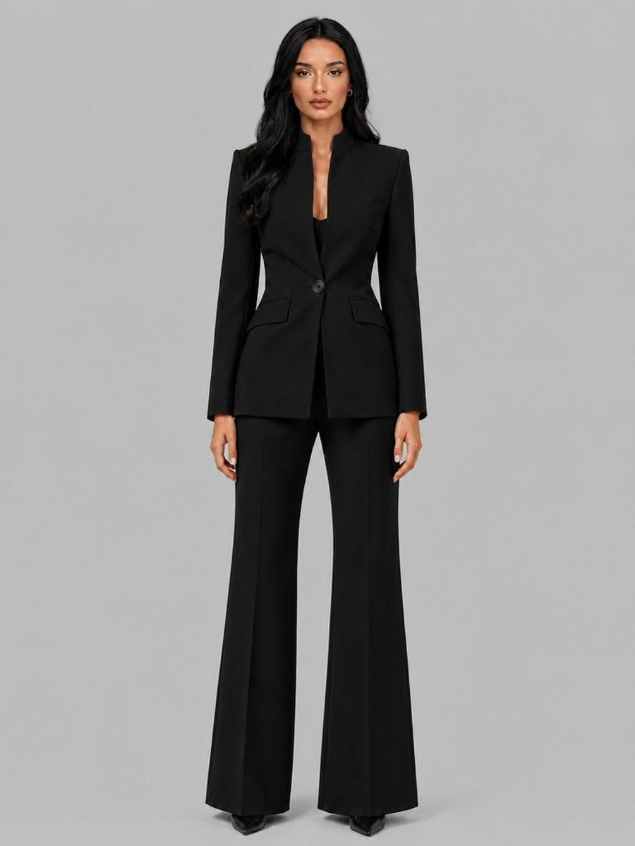 Valentina | Conjunto de dos piezas con blazer de rayas y pantalones acampanados