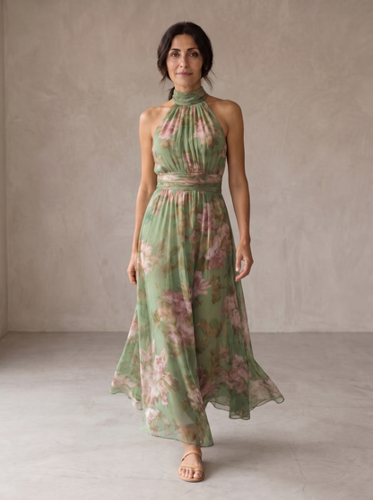 Lidia™ | Vestido Maxi Halter Floral Elegante
