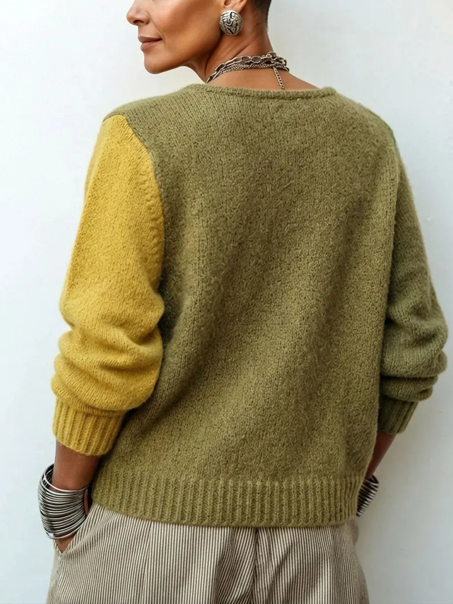 FREYA | Cárdigan de punto asimétrico con botones y bloques de color para mujer