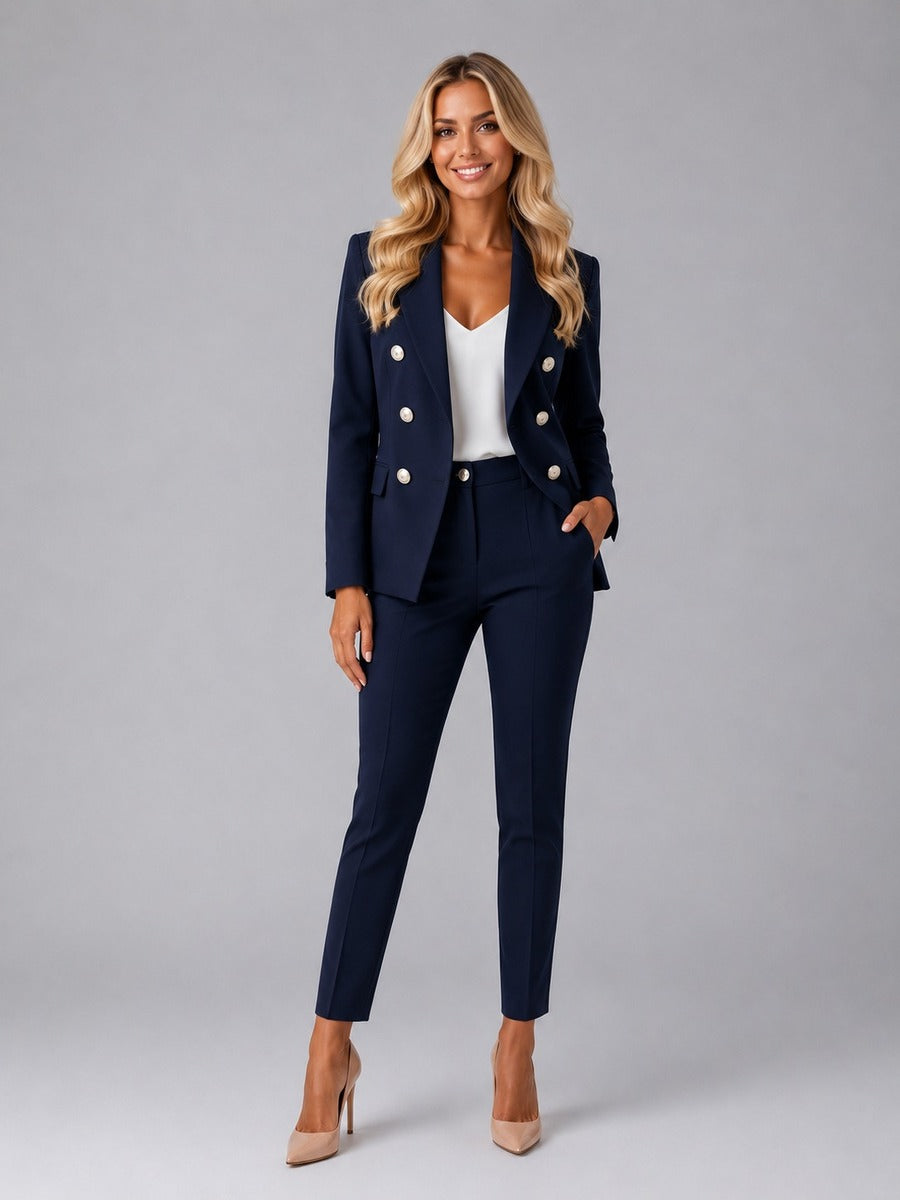 Verdiana | Traje cruzado con solapas de pico y pantalones tobilleros